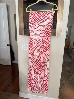 Red & White Strapless Maxi Jumpsuit